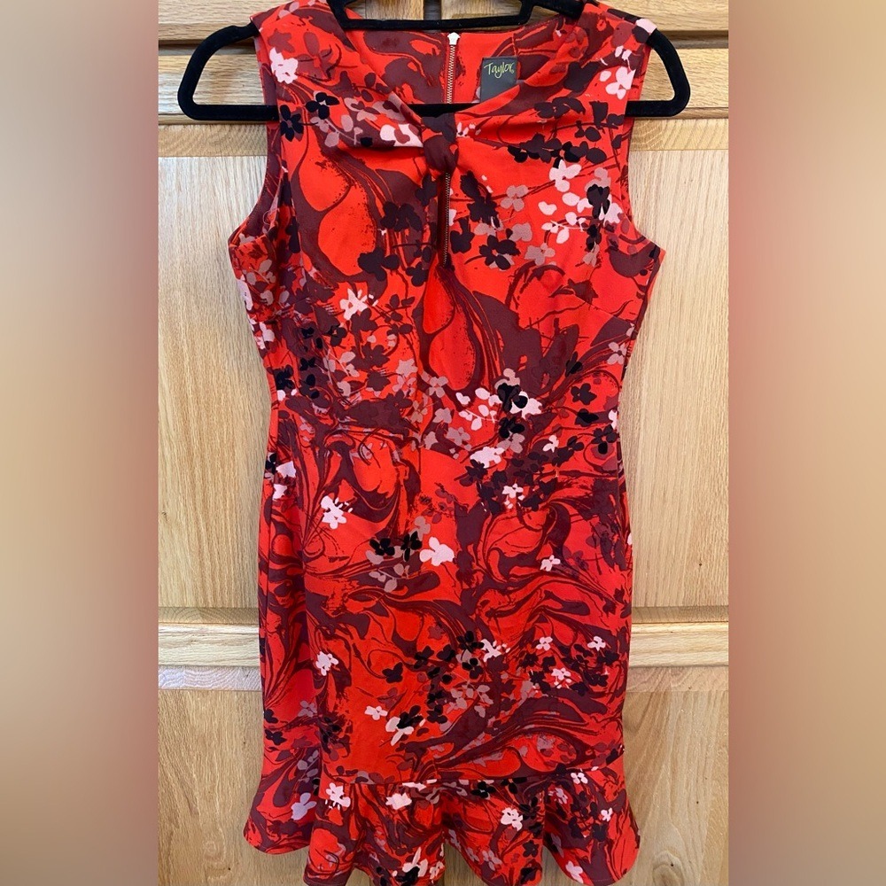 Taylor Red Ruffle Hem Floral‎ Retro Sleeveless Party Dress Womans Size 8